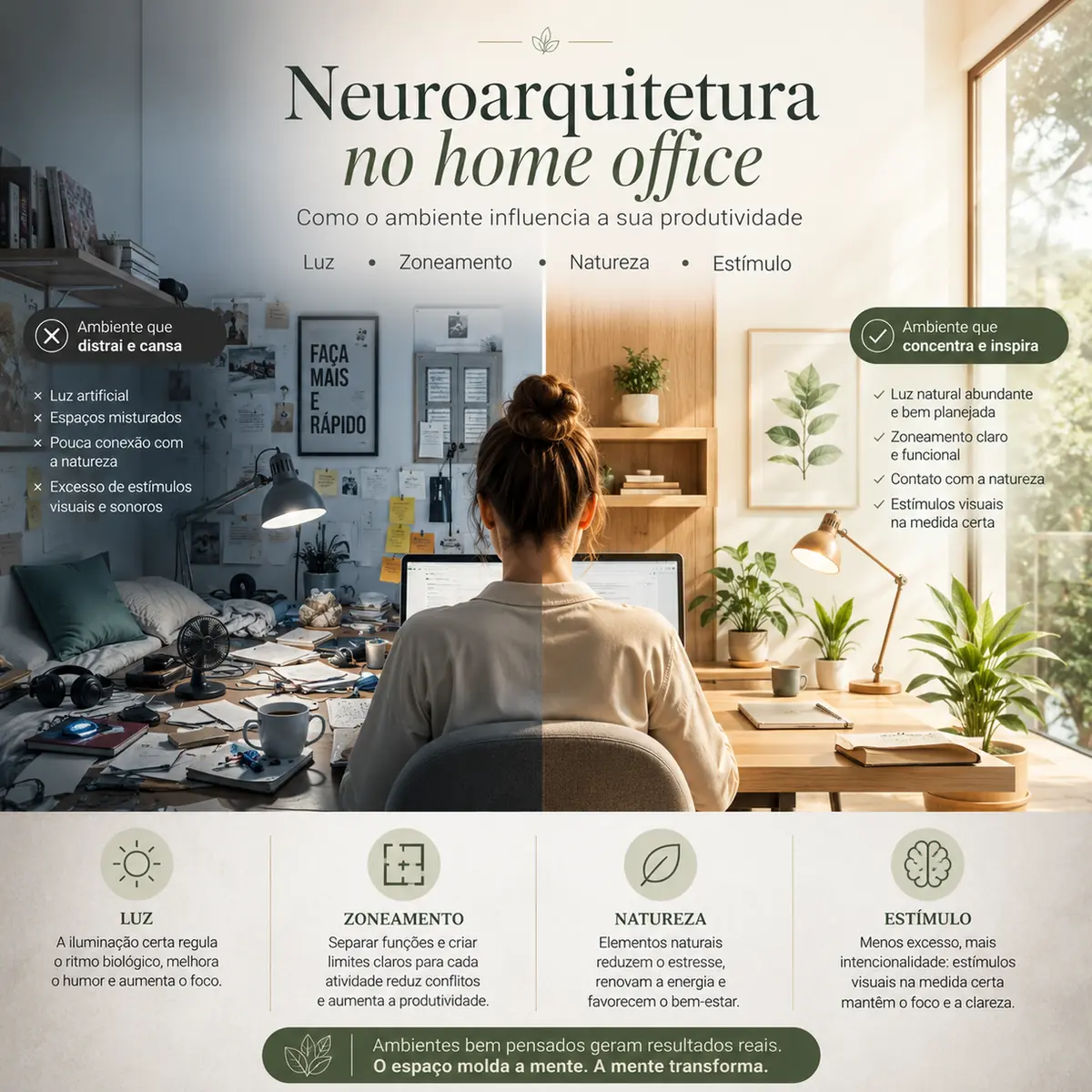 Ilustração do post: Neuroarquitetura no home office: como o ambiente influencia a sua produtividade