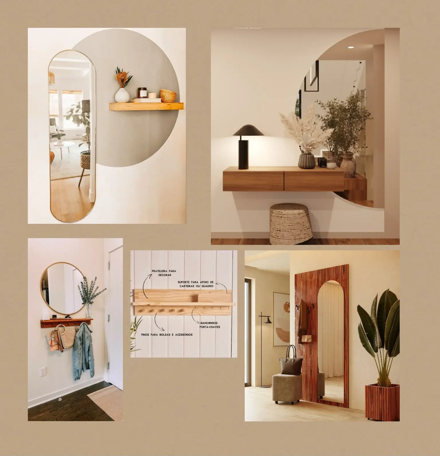 The entrance hall references for the V.B. consultation: mirrors, a sideboard, hooks and a shelf